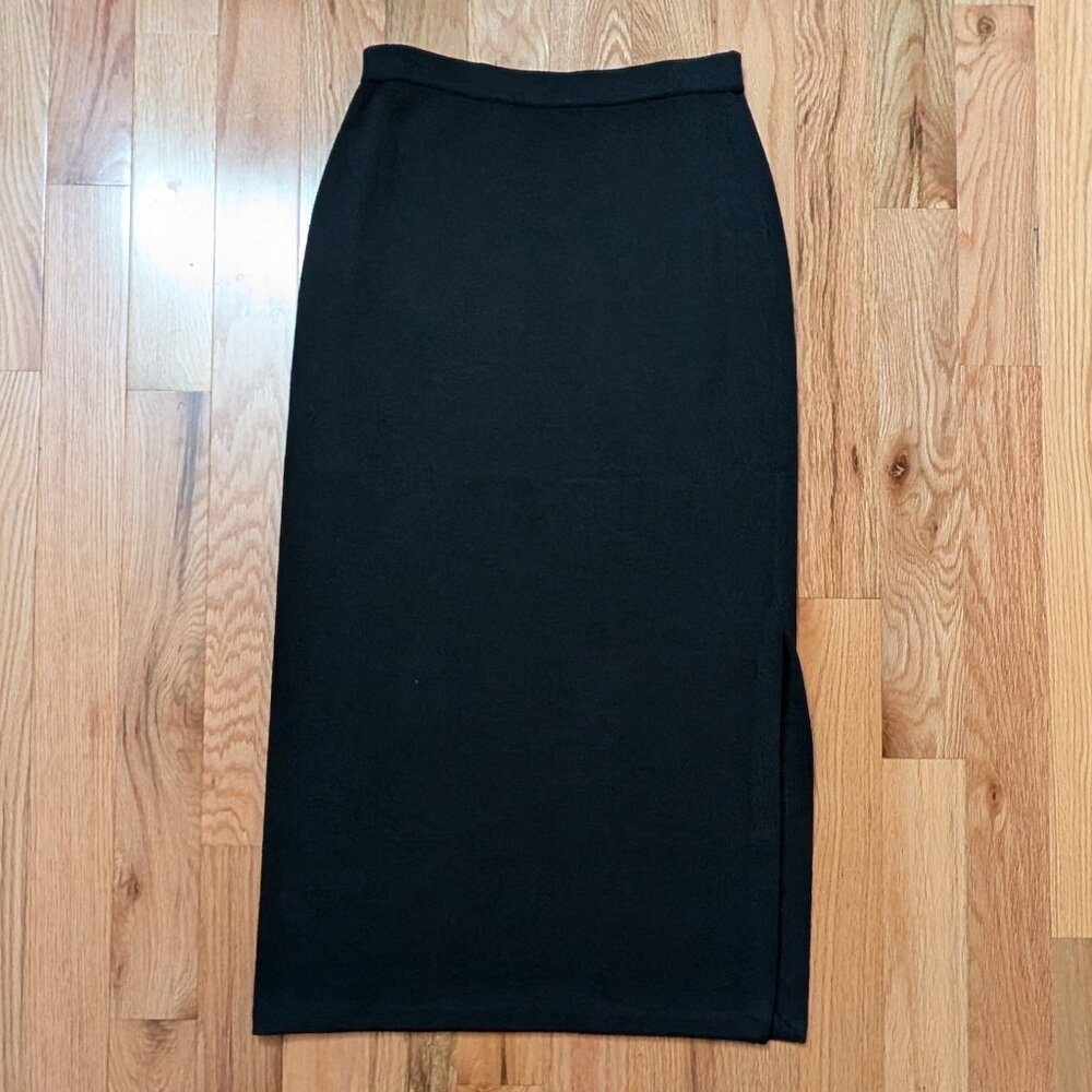 St. John Basics Santana Knit Maxi Skirt Black Sz 8 Side Slit Evening